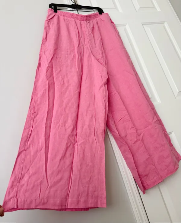 Anthropologie The Aubrey Smocked Linen Wide-Leg Pants, Size L - Image 8