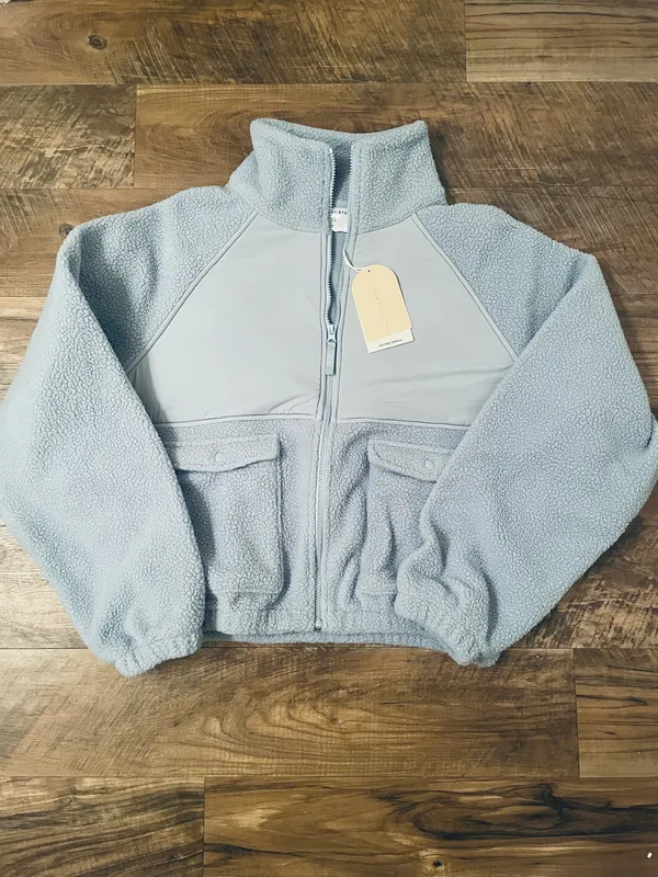 NWT! Blogilates Women's Bonfire Fleece Full Zip Jacket - Light Blue Size XS - Image 2