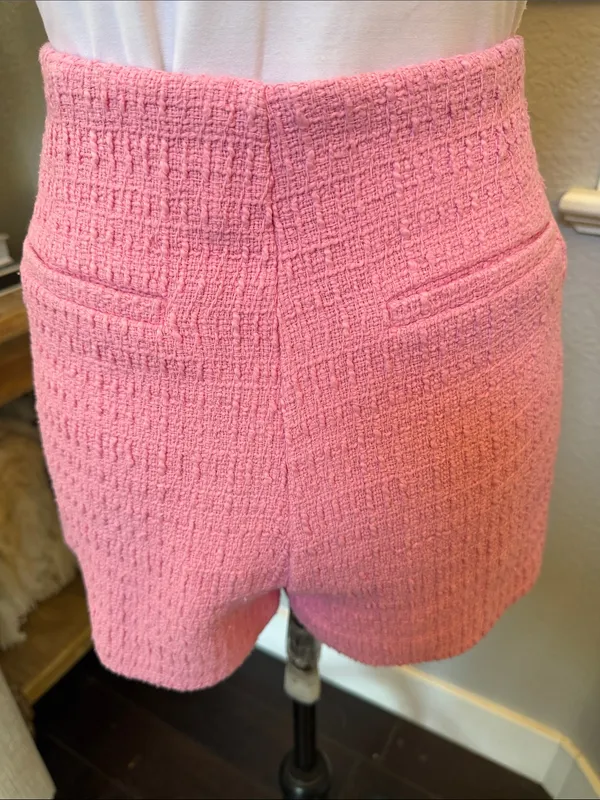 Zara Pink Tweed Blazer & Skort Shorts Set Double Breasted Flat Front Size XS - Image 8