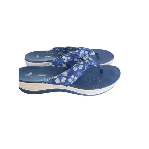 Women’s Clarks Aria Gibson Blue Floral Fabric Thong Sandals Size 10 - Image 4