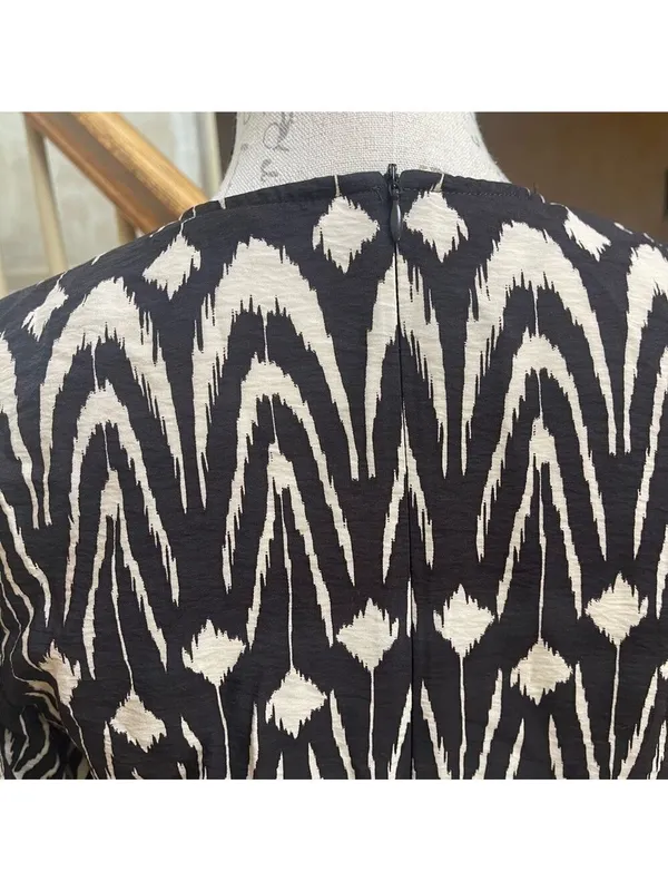 Zara Printed Midriff Cutout Brown Cream Ikat Tribal Puff Sleeve Maxi Dress Sz S - Image 9