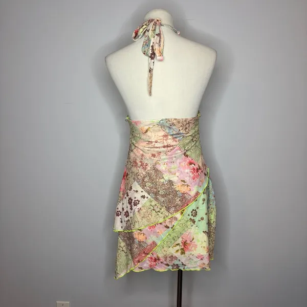 Shein - Backless Halter Neck Asymmetrical Hemline Sleeveless Print Dress - Image 4