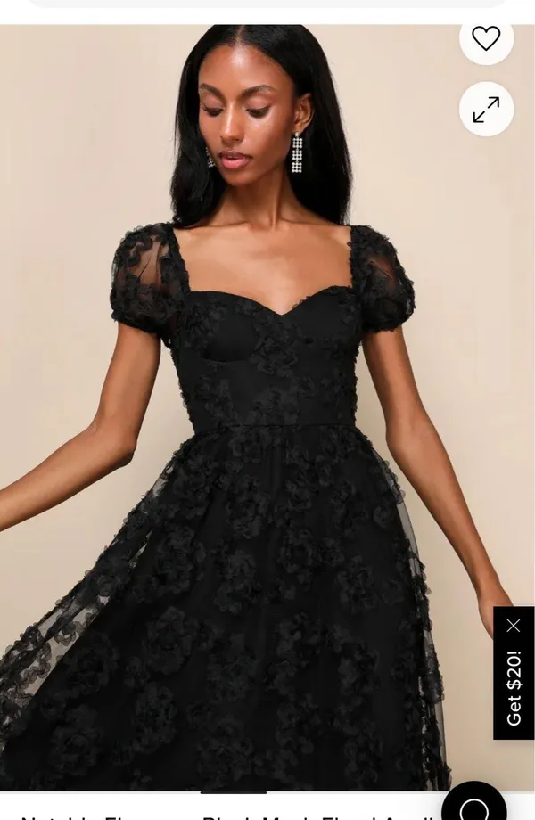 Lulus Black mesh floral applique midi dress - Image 2