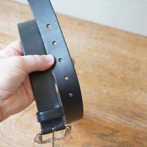 Genuine Italian Leather Western Scroll Buckle Belt Black Silver Size S USA Made - Image 5
