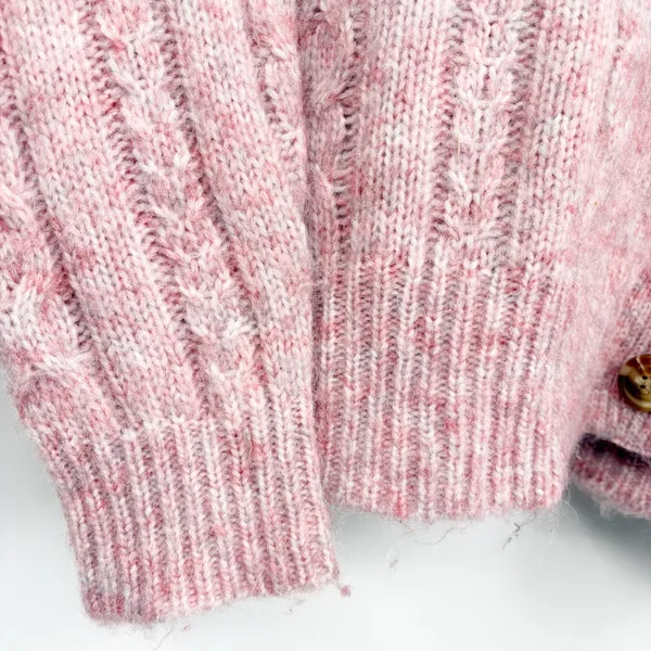 Urban Revivo Women Pink Cable Knit Coquette Cropped Fisherman Cardigan Sweater 6 - Image 3