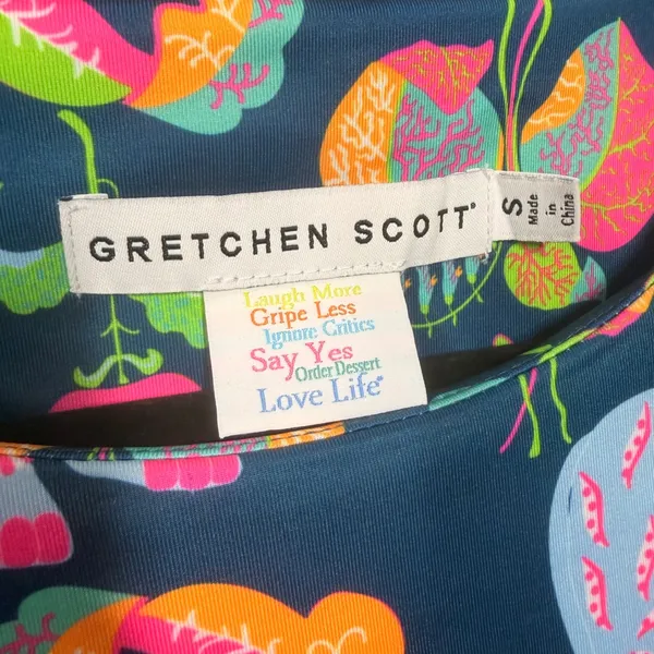 Gretchen‎ Scott Navy Blue Jungle Animal Print Side Tie Shift Dress Womens Small - Image 2