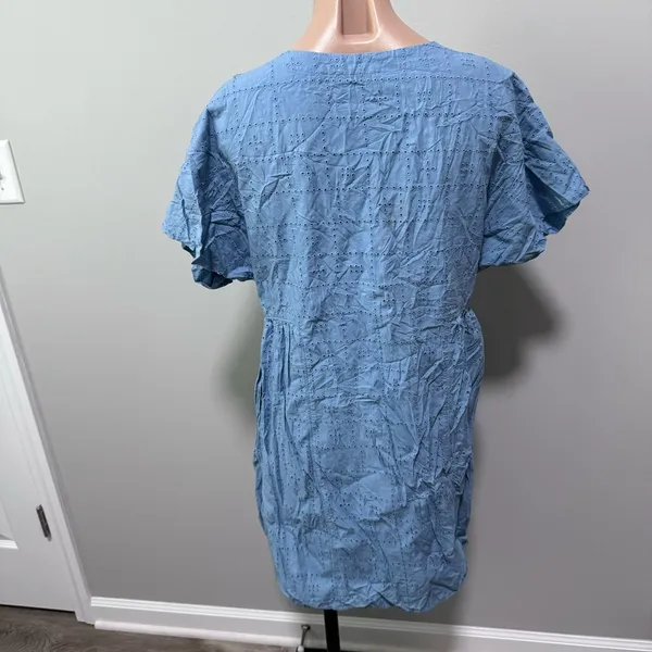 Madewell Eyelet Button-Front V-Neck Mini Dress Large Blue - Image 4