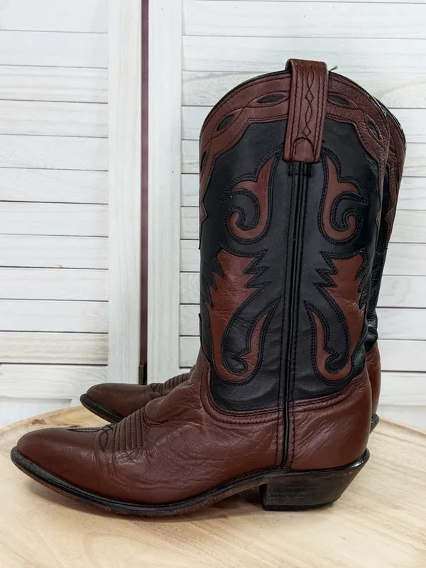 Vintage Abilene Western Cowboy Boots 9093 Julie Brown Black Leather‎ Women 7.5 - Image 3
