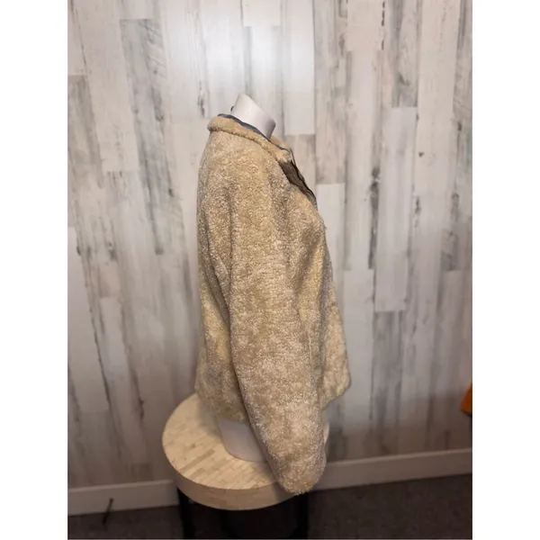 Pendleton Cream Sherpa Flannel Trim Full Zipper Teddy Coat Women’s medium - Image 7
