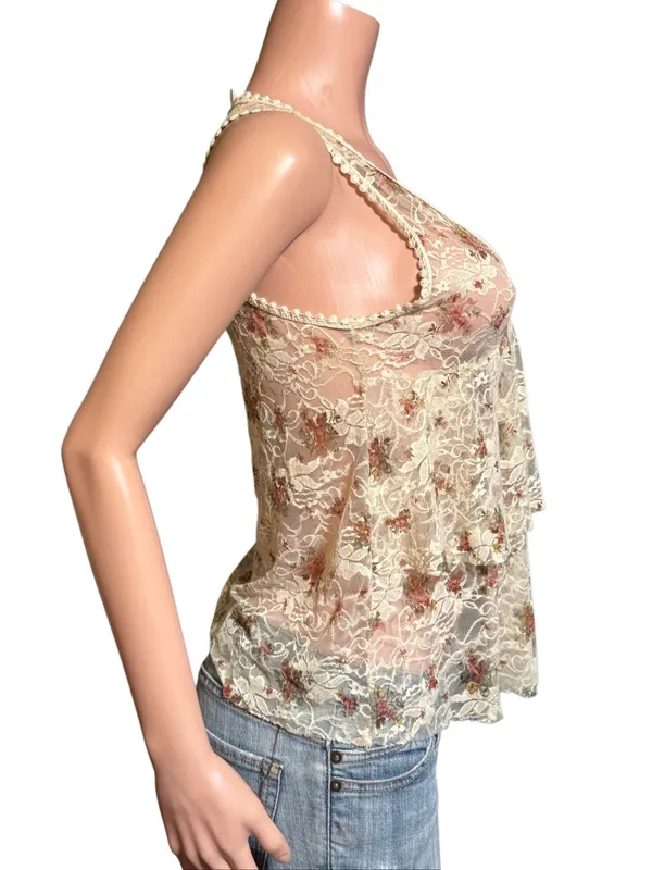 January 7 floral print embellished sheer top M - Image 3