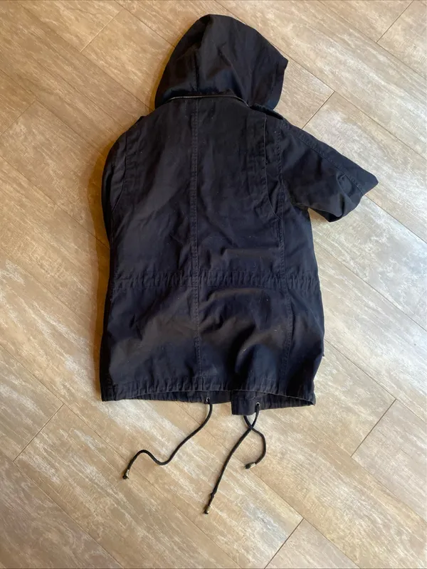 Vintage Navy Fur Lined Utility Parka Drawstring Big Pocket Short Jacket Women - Image 7