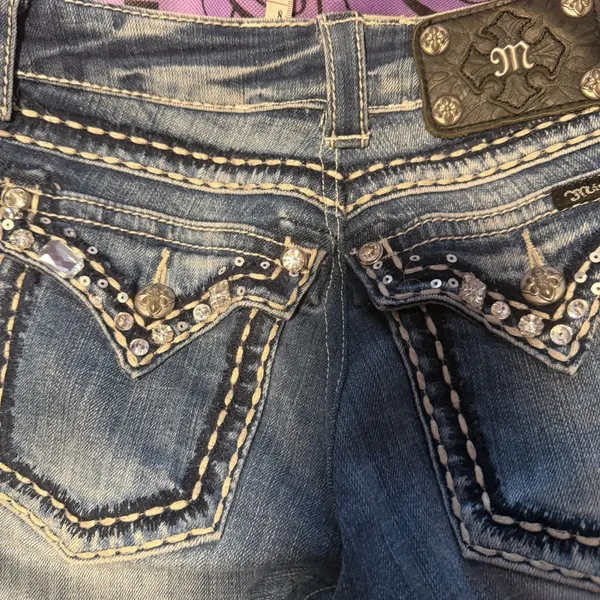 Miss Me REWORKED/ALTERED Y2K Bootcut Jeans Fits Size 27 McBling Grunge - Image 5