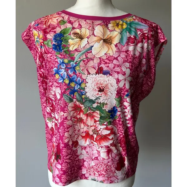 Johnny Was Active Pink Floral Bee Printed Workout Activewear Tank Top Size S - Image 2