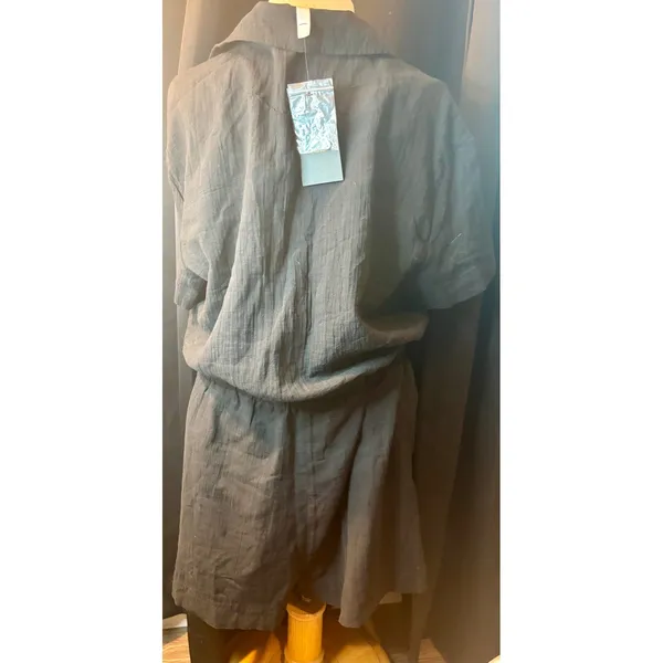 Fabletics Black Cotton Gauze Short Sleeve Romper Button Front Size M NEW - Image 4