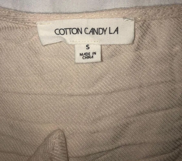 Cotton Candy LA Double Tie Long Balloon Sleeve Cream Crop Top - Image 2