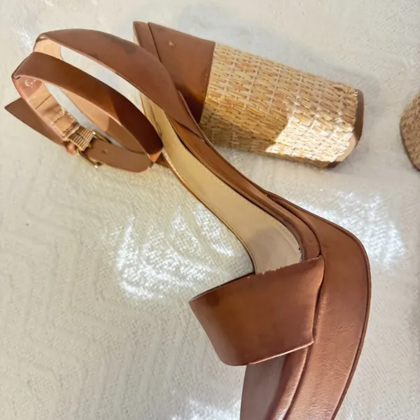 Aldo brown raffia block heel sandals: - Image 3