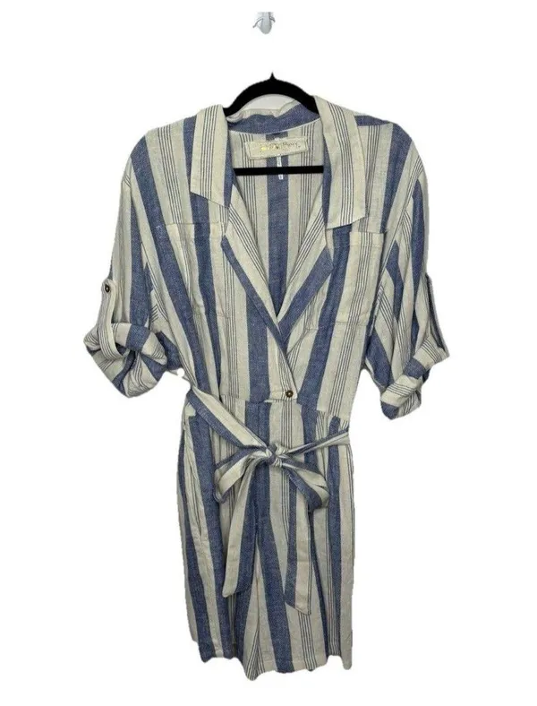 Jen's Pirate Booty Imperial Jumpsuit Linen Blend Striped Romper Size Medium - Image 2