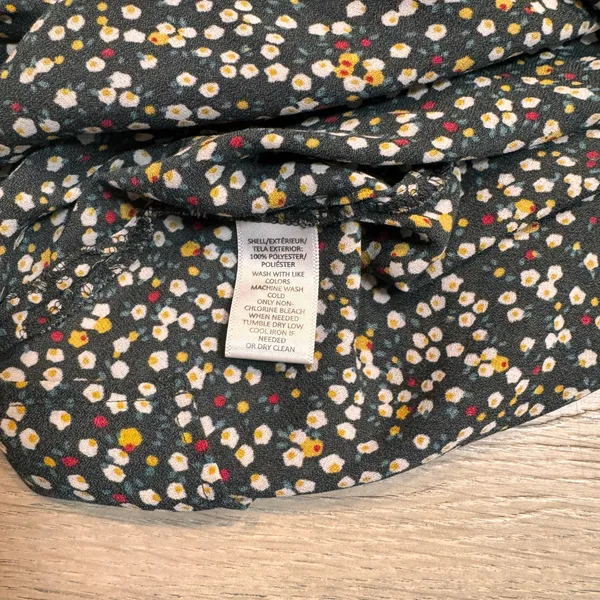 LOFT Ann Taylor Floral Print Ruffle Blouse Long Sleeve Casual Top Black Small‎ S - Image 7