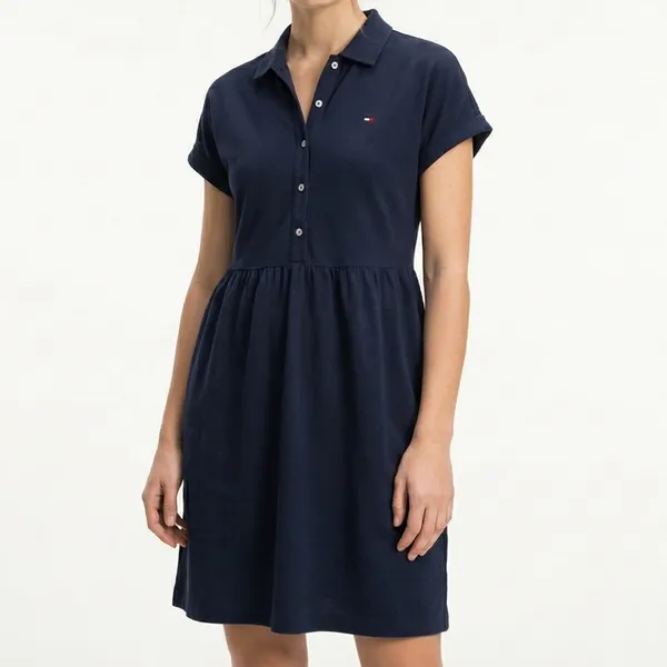 Tommy Hilfiger Navy Blue Polo Dress Large Cotton Babydoll Short Sleeve - Image 9