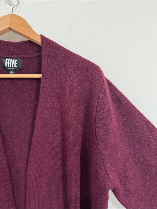 Frye Burgundy Open Front Long Sleeve Geometric Patterned plush Long Cardigan XL - Image 6