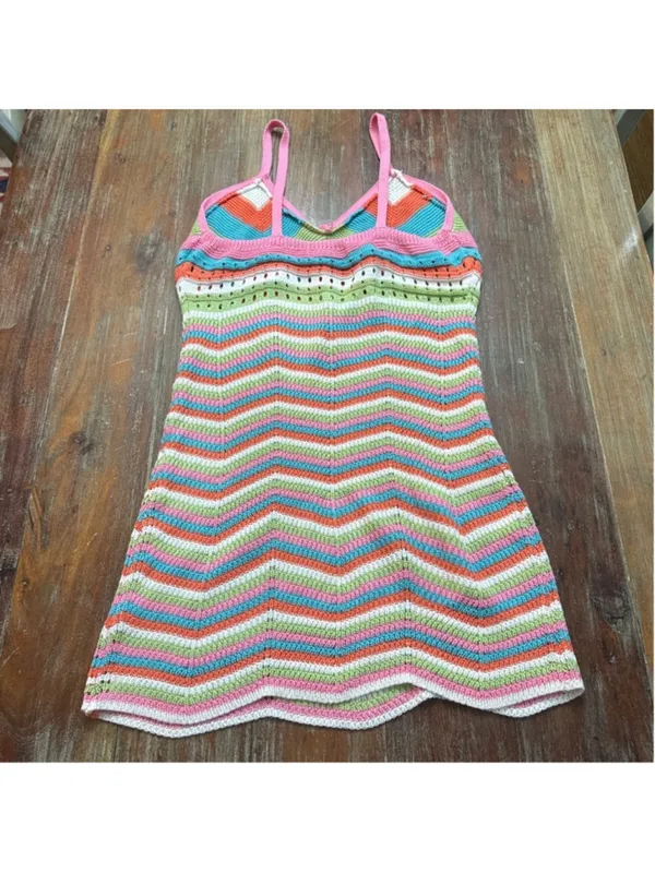Crave Fame XL Rainbow Chevron Crochet Knit Mini Dress - Image 10