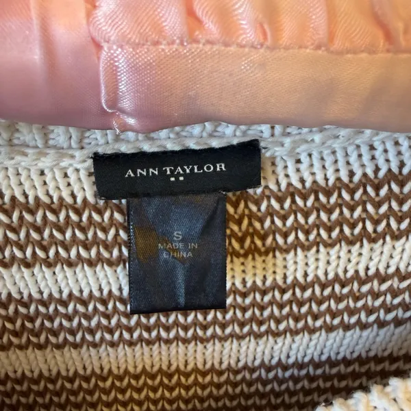 Ann Taylor Cream and Brown Striped Crewneck Sweater - Image 2