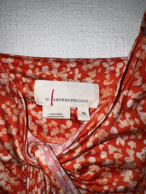 Anthropologie Twist Cami Front Ditsy Floral Orange White XS - Image 5