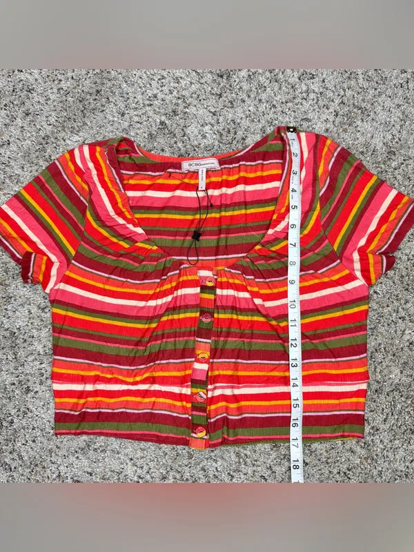 BCBGeneration BCBG Striped Button Up Crop Top Shirt Medium M NWOT Multicolor - Image 9