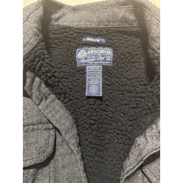 American Rag Faux Fur Lined Shirt Jacket Gray Button Front Shacket Women's M - Image 5