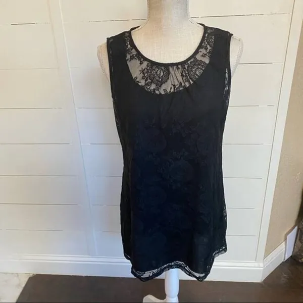 CAbi Date Night Black Lace Tunic Elegant Romantic Tank Style#942‎ S - Image 3