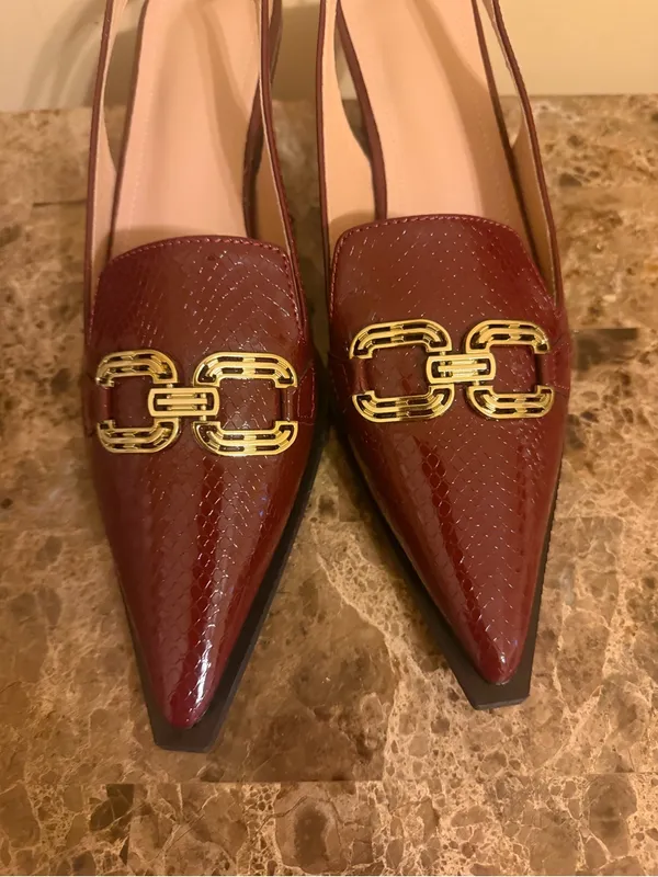 Women’s Pointed Slingback Loafers in Burgundy with beautiful Gold Hardware New! - Image 3