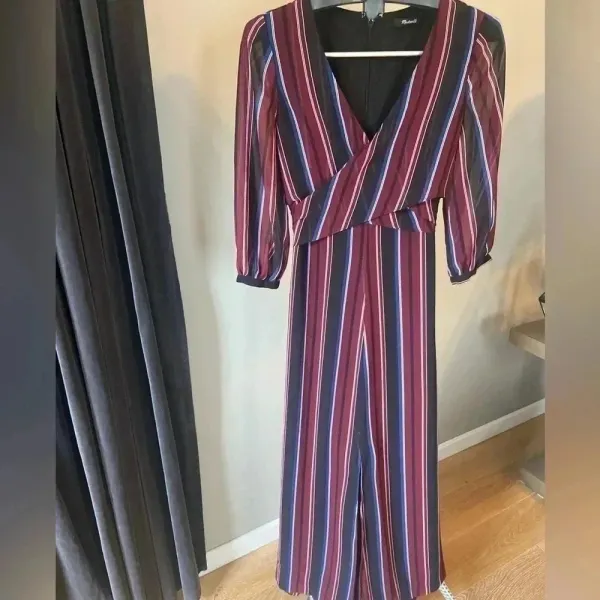 Madewell Wrap-Around Maxi Dress in Stockdale‎ Stripe Maroon Navy Size 00 ($178) - Image 11
