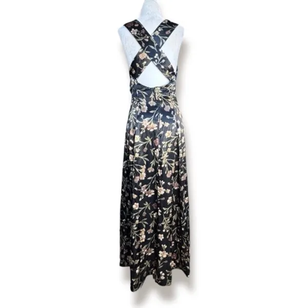 Vintage All That Jazz Dark Floral Criss Cross Open Back Midi Dress Romantic Boho - Image 6