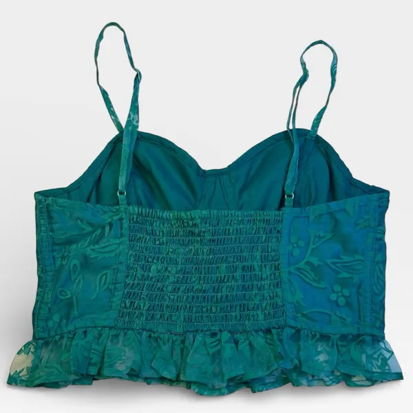 Free People Now or Never Corset Crop Tank Ruffle Floral Textured Teal Green XS - Image 4