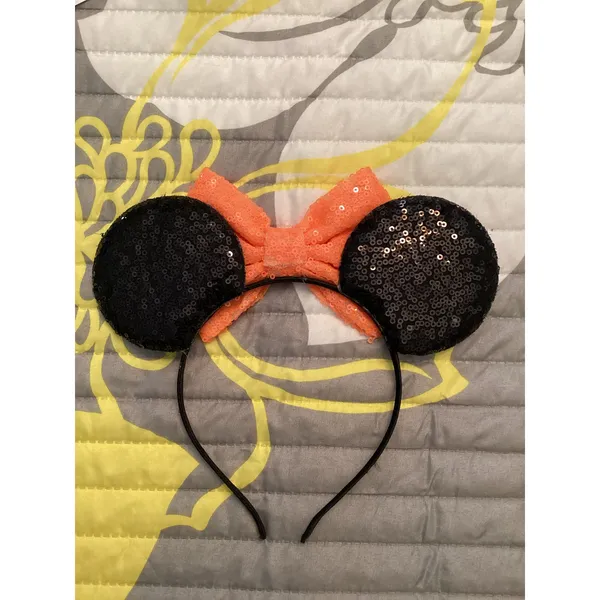 NWOT Disney Minnie Mouse Black Orange Halloween Pumpkin Lightweight Sequin Ears - Image 2