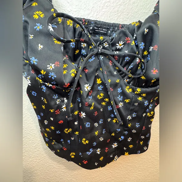 Bershka‎ Women’s Black Floral Corset Top Size S - Image 2