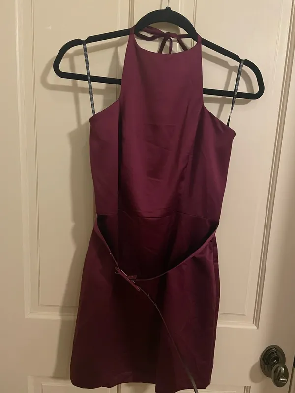 Women’s Purple Halter Neck Belted Mini Dress - Image 3