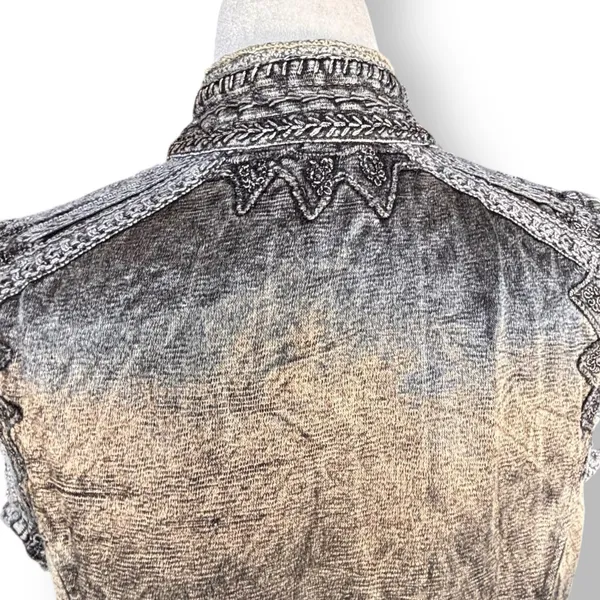 Vintage Gray Embroidered‎ Beaded Mandarin Collar Boho Vest Artisan Western Layer - Image 11