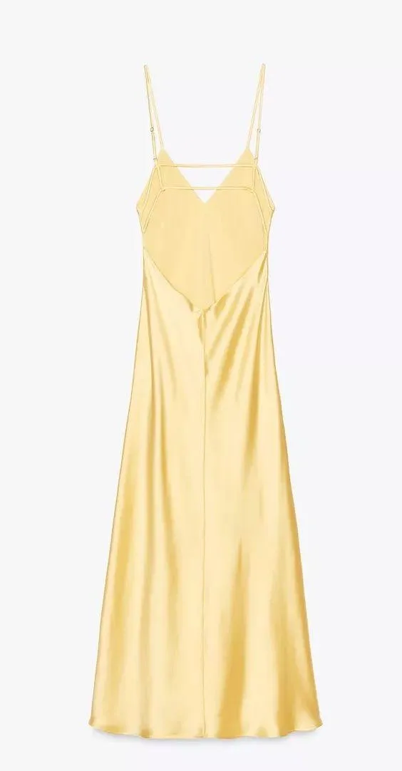 Zara maxi dress flowy butter yellow satin effect wedding evening party - Image 4