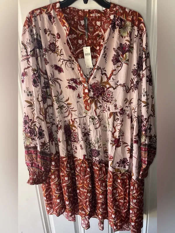 Anthropologie NEW NWT Asymmetrical Mini Dress Size XL Women’s Colorful Floral - Image 3