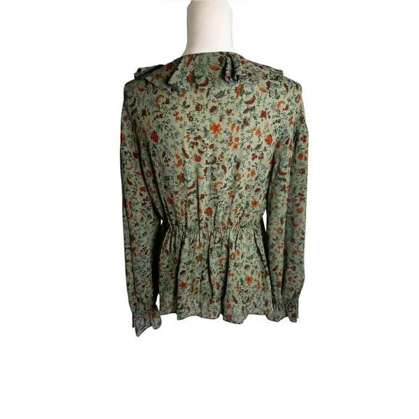 Reformation Wyn Floral Ruffled Top in green 4 - Image 5
