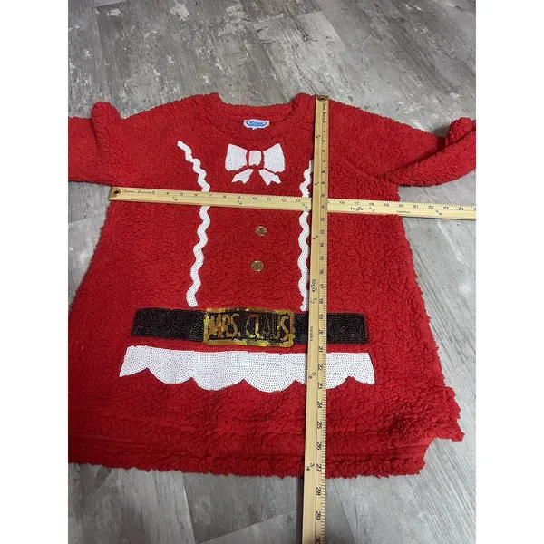 Ugly Christmas‎ Sweater Womens L Santa Suit Sherpa Sequined Fleece Red C0073 - Image 4