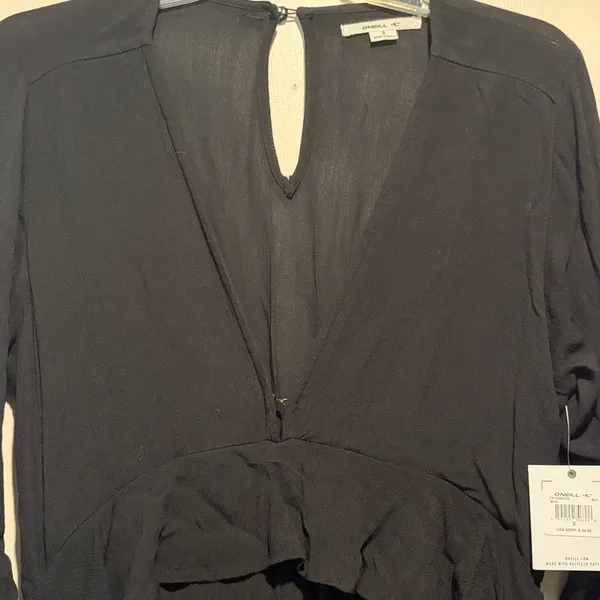 O’Neill- NWT “Bryan” Black Sheer Wide Leg Bell Sleeves Jumpsuit Coverup- Size S - Image 7