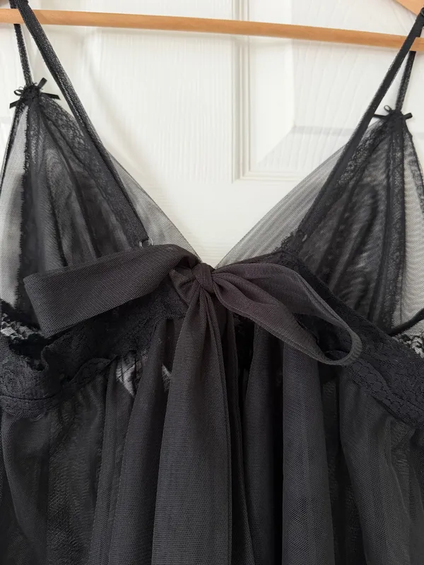 Vintage Seductively Yours Cinema Etoile Babydoll Gown Whimsigoth Witchy Bows L - Image 4