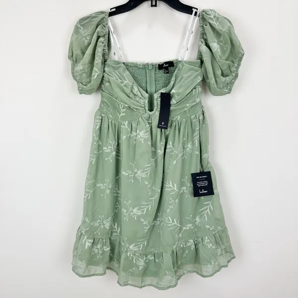 Lulus Cutest Icon Sage Green Embroidered Off-the-Shoulder Mini Dress Small NWT - Image 5