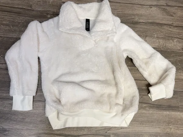 Mondetta Women’s Ivory Plush Sherpa Quarter Zip Pullover Sweater Size M - Image 4