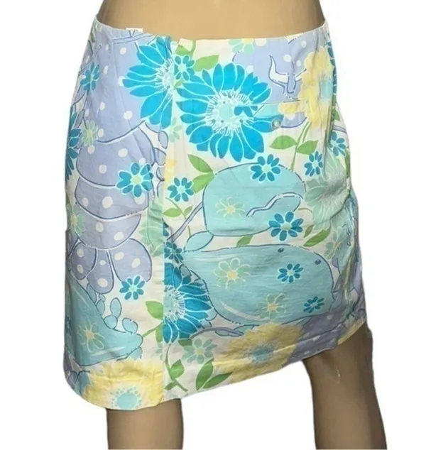 Lilly Pulitzer White Label 6 Light Blue Yellow White King Crab Printed Skirt - Image 3