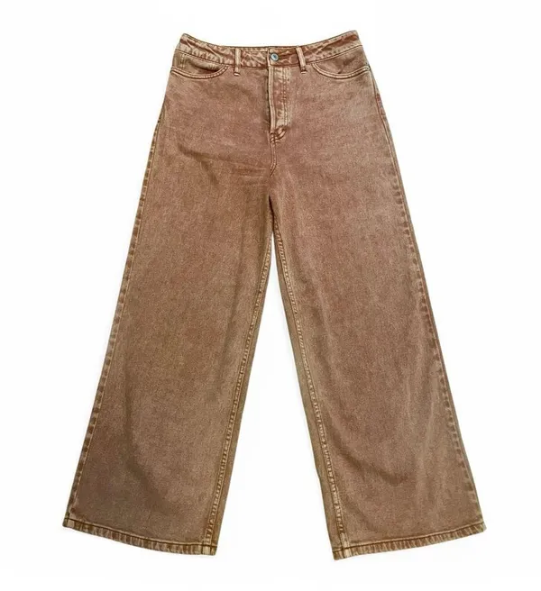 Free People Wales High Rise Wide Leg Cropped Faded Button Fly Jeans Size 28 - Image 3