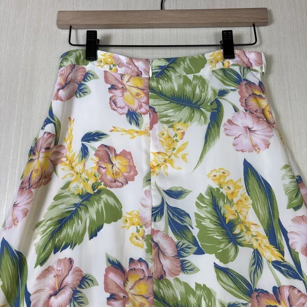 Tropical Floral Ruffle High Low‎ Maxi Skirt White Pink Green Hibiscus Wrap Style - Image 8