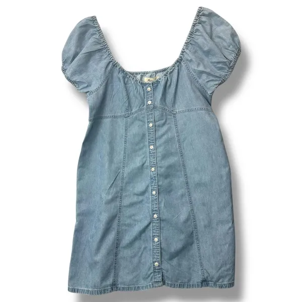 Madewell Puff Sleeve Babydoll Denim Mini Dress Blue Size 14 Western Prairie‎ - Image 2